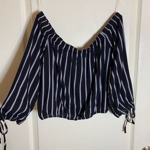 Black and White Striped Cropped Off the Shoulder